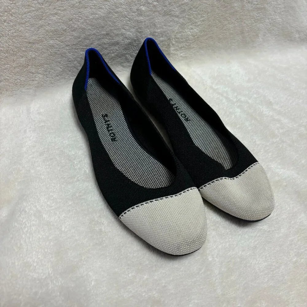 Rothy’s Womens The Square in Moonlight‎ (Cream) Cap-Toe and Black Size US 10.5